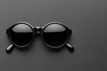 Black round sunglasses lying on dark surface modern stylish eyewear accessory classic fashion detail perfect for any contemporary outfit or lifestyle concept