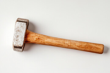 Hammer with wooden handle and metal head isolated on white background, showing construction tool, carpentry equipment, hardware for craft and repair projects.