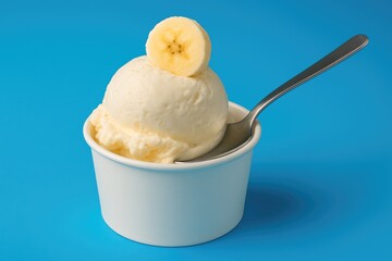 Chilled sweet treat housed in a cup with a blue background