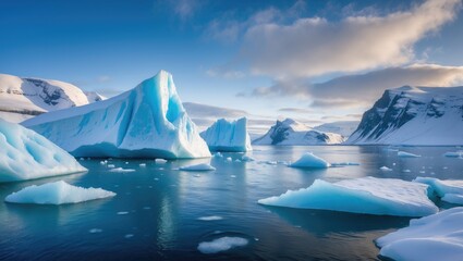 Majestic Ice Formations in a Glacial Lake