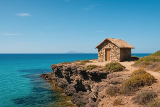 Mountain retreat nestled atop a rugged cliff edge