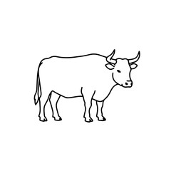 Fototapeta premium Minimalist Line Art Illustration of a Standing Ox with Curving Horns