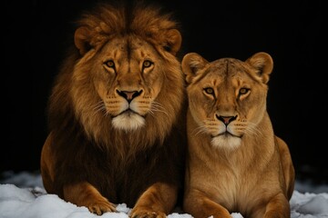 Stunning images of lions and lionesses in a shadowy environment