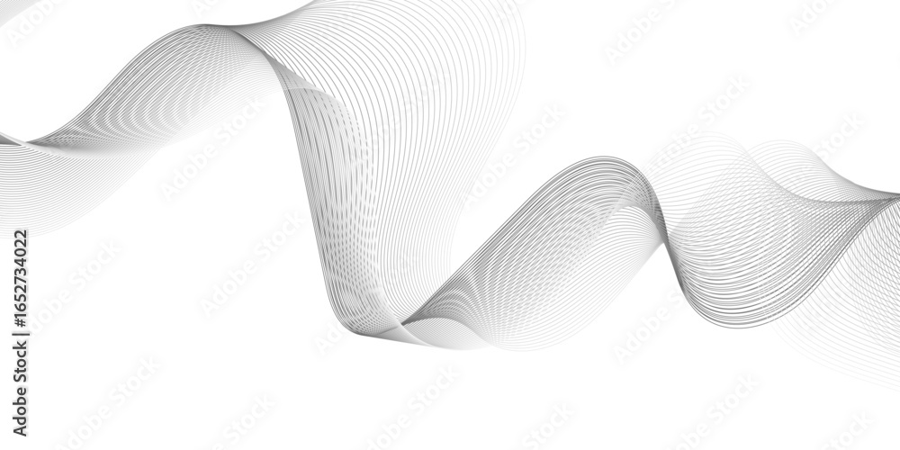 Fototapete futuristic technology meets abstract design: soft grey glowing wave lines flowing smoothly on a cris