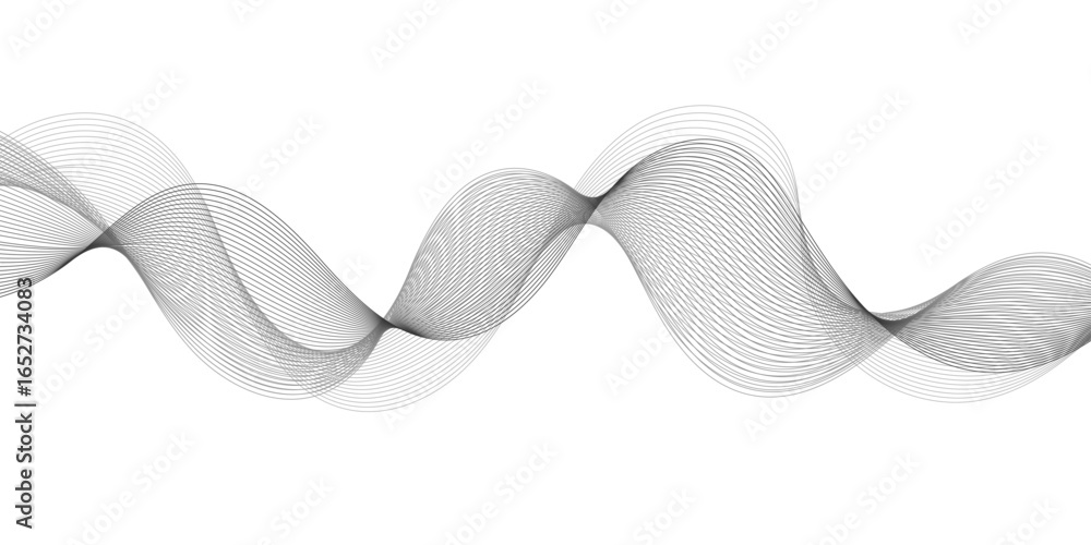 Fototapete futuristic technology meets abstract design: soft grey glowing wave lines flowing smoothly on a cris
