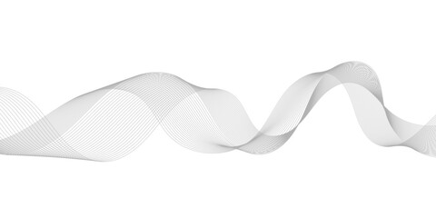Abstract Modern Line and Wave Design: Glowing Soft Grey Waves on a White Background, Evoking the Energy of Futuristic Technology and Sound Wave Movements