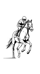 Jockey riding a horse during a race isolated on white background