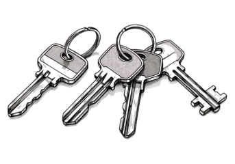 Bunch of metal keys isolated on transparent background