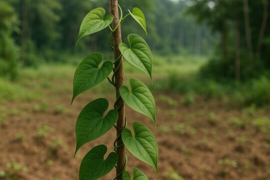 Cultivated Lesser yam (Dioscorea esculenta) with winding growth in countryside