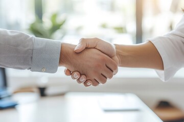 Handshake agreement demonstrating success contract and partnership in business collaboration support teamwork and trust in professional office.