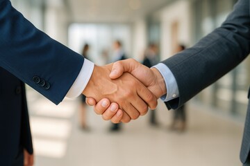 Handshake symbolizing a deal between professionals with a blurred background