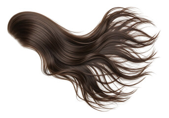 Brown wavy hair strands isolated on transparent background