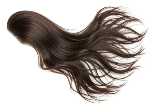 Brown wavy hair strands isolated on transparent background
