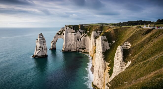 Dramatic coastal cliffs meet the sea - Powered by Adobe