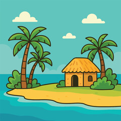 San Andrés y Providencia (isla tropical con palmeras y cabaña)