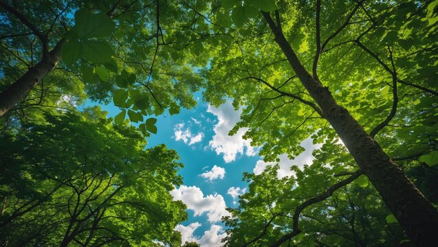 Gazing Up at Verdant Foliage on a Sunny Summer Day