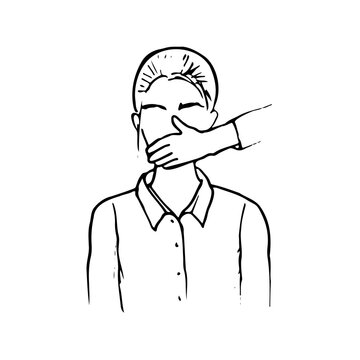woman being gagged - hand drawn doodle sketch