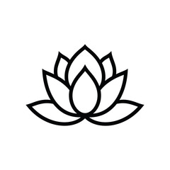 Black lotus flower outline illustration isolated on white background for design