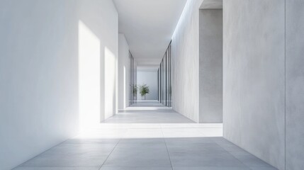 Fototapeta premium Modern hallway with natural light and greenery