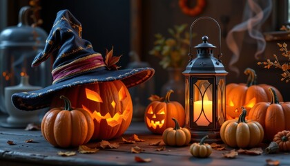 Halloween celebration cozy home photo realistic render autumn ambiance warm lighting spooky vibes