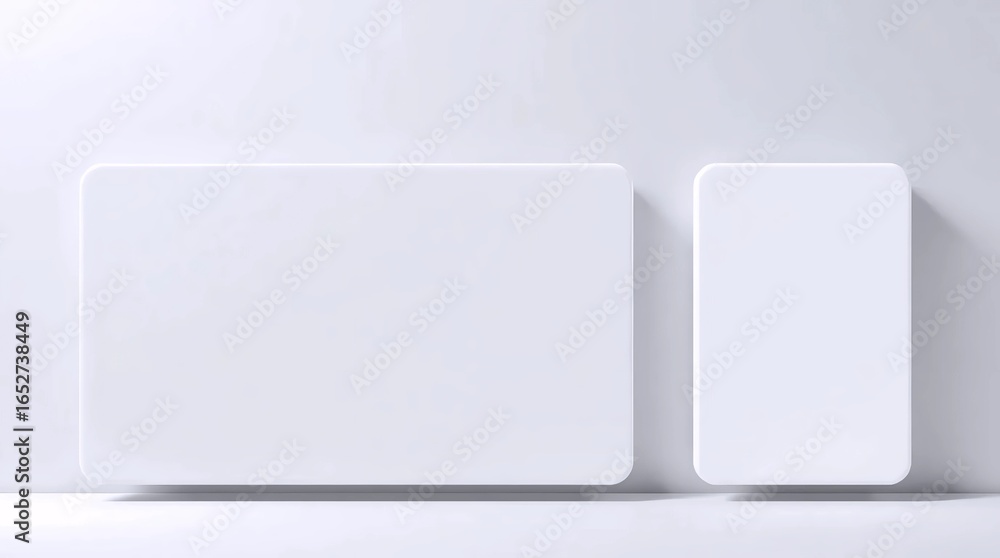 Poster minimal clean white geometric 3d background with abstract rectangular blocks and soft shadow design