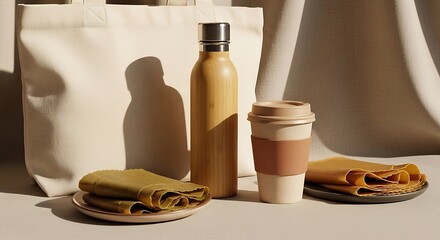 Eco-Friendly Lifestyle Still Life with Sustainable Products and Reusable Items