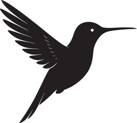 Minimalist Hummingbird Silhouette in Mid-Flight – Black and White Vector Illustration.