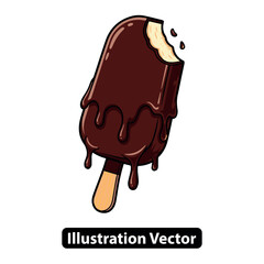 A delicious chocolate-covered ice cream bar with melting drips, vector illustration icon.
