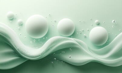 Abstract white spheres isolated on green background