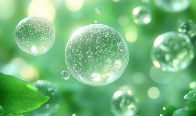 Abstract white spheres isolated on green background