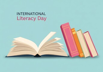 National read a book day international literacy day with an open book and a stack of books, representing the importance of reading and education