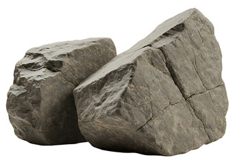 Two rough grey rocks isolated on transparent background