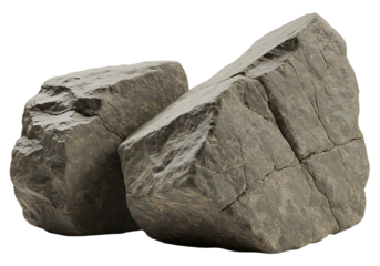 Two rough grey rocks isolated on transparent background
