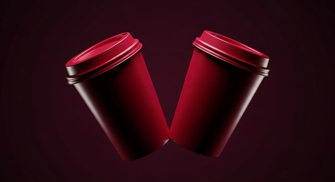 Elegant minimalist coffee cups in rich maroon tones for sophisticated brands - Powered by Adobe