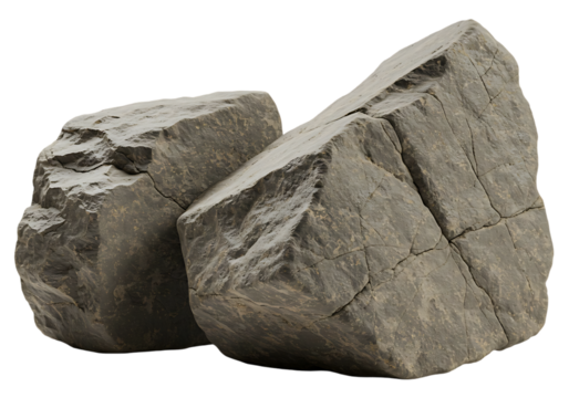 Two rough grey rocks isolated on transparent background