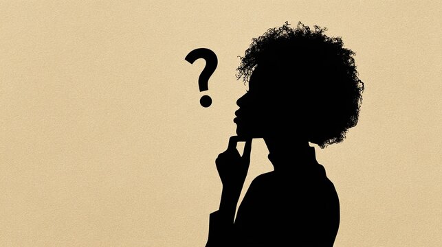 Silhouette of a black woman with a question mark over her head