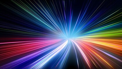 スピード感のあるテクノロジーのコンセプト画像、虹色の光の抽象的な背景画像。（Speed ​​technology concept image, rainbow color light abstract background image.）
