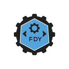 FDY Industrial Gear Logo Design – Engineering, Mechanical, and Construction Branding Icon. FDY Letter Logo.
