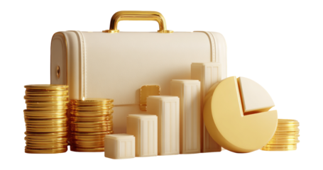 Elegant Briefcase and Financial Symbols on Transparent Background