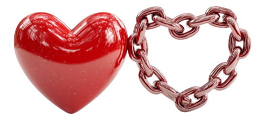 Isolated Red Heart and Chain on Transparent Background