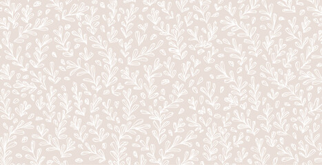 Botanical, spring inspired pattern in pastel tones, hand drawn vector background