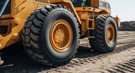 Obraz premium Heavy-duty vehicle tires on a construction site