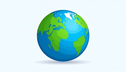 Naklejka premium A stylized globe, predominantly blue and green, sits against a light background, casting a subtle shadow