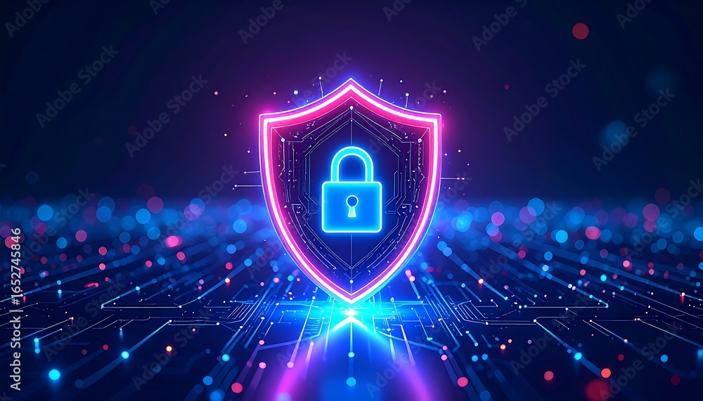 Wall mural cyber ​​security and data protection, internet network security, protect business and financial tran