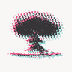 Vector pixel cloud of nuclear explosion with halftone effect. Suitable for anti-war posters dedicated to nuclear war and environmental pollution. T-shirt design, tattoo. No ai used