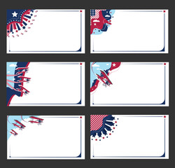 Template Collection of Vintage Airplane Illustrations with Patriotic American Motifs