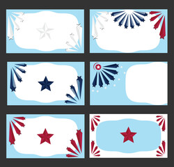 Template Set of blue star-themed business card templates with various starburst and star designs and layouts