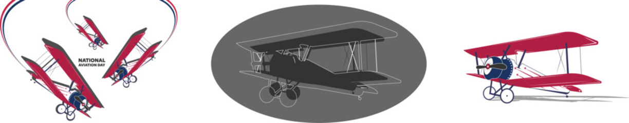 Vintage Biplane Aircraft Designs Vector Graphics Collection