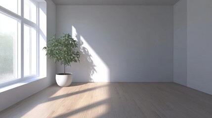 Fototapeta premium Bright and airy empty room with a green plant