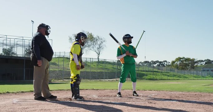 Upon dropping bat at home plate batter pivoting sprinting toward first base evading tag, copy space